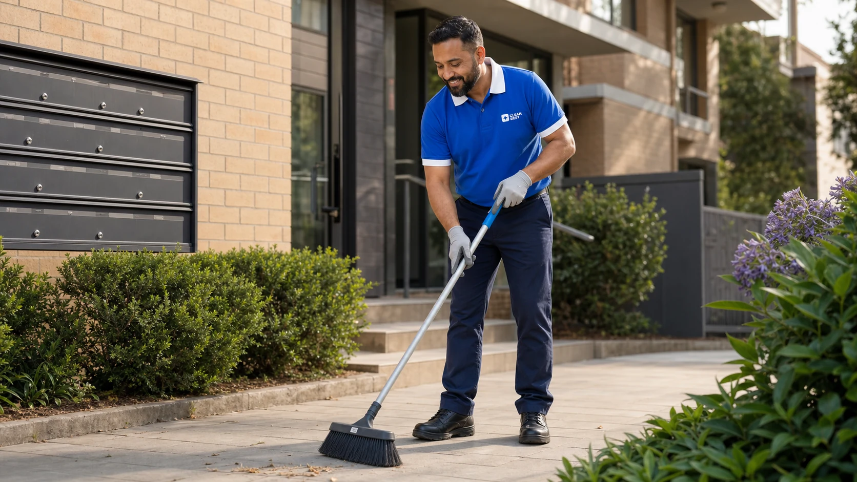 Clean Best cleaner working in an apartment building common area in Sydney NSW